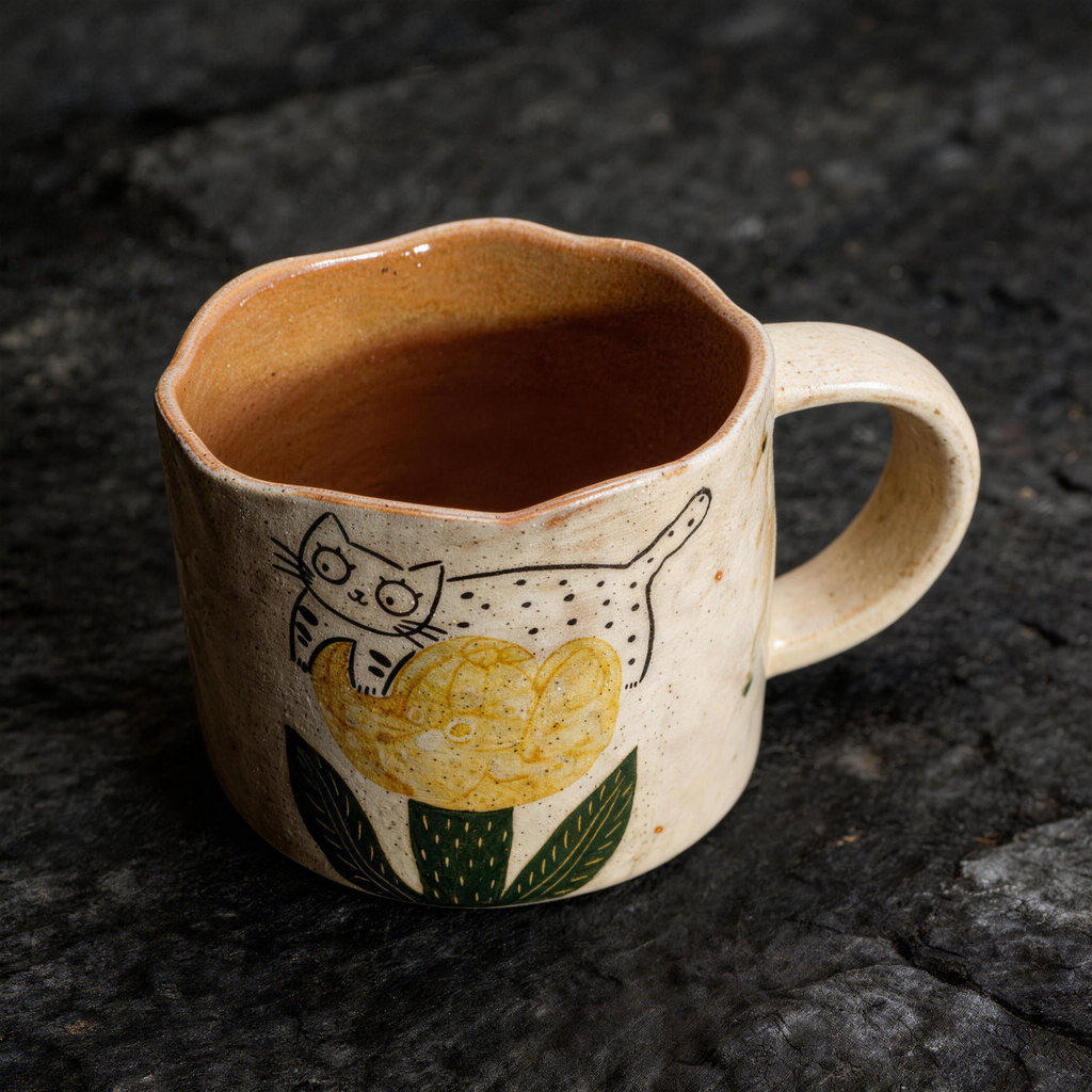 Lace-Edged Handmade Ceramic Coffee Mug 350ml