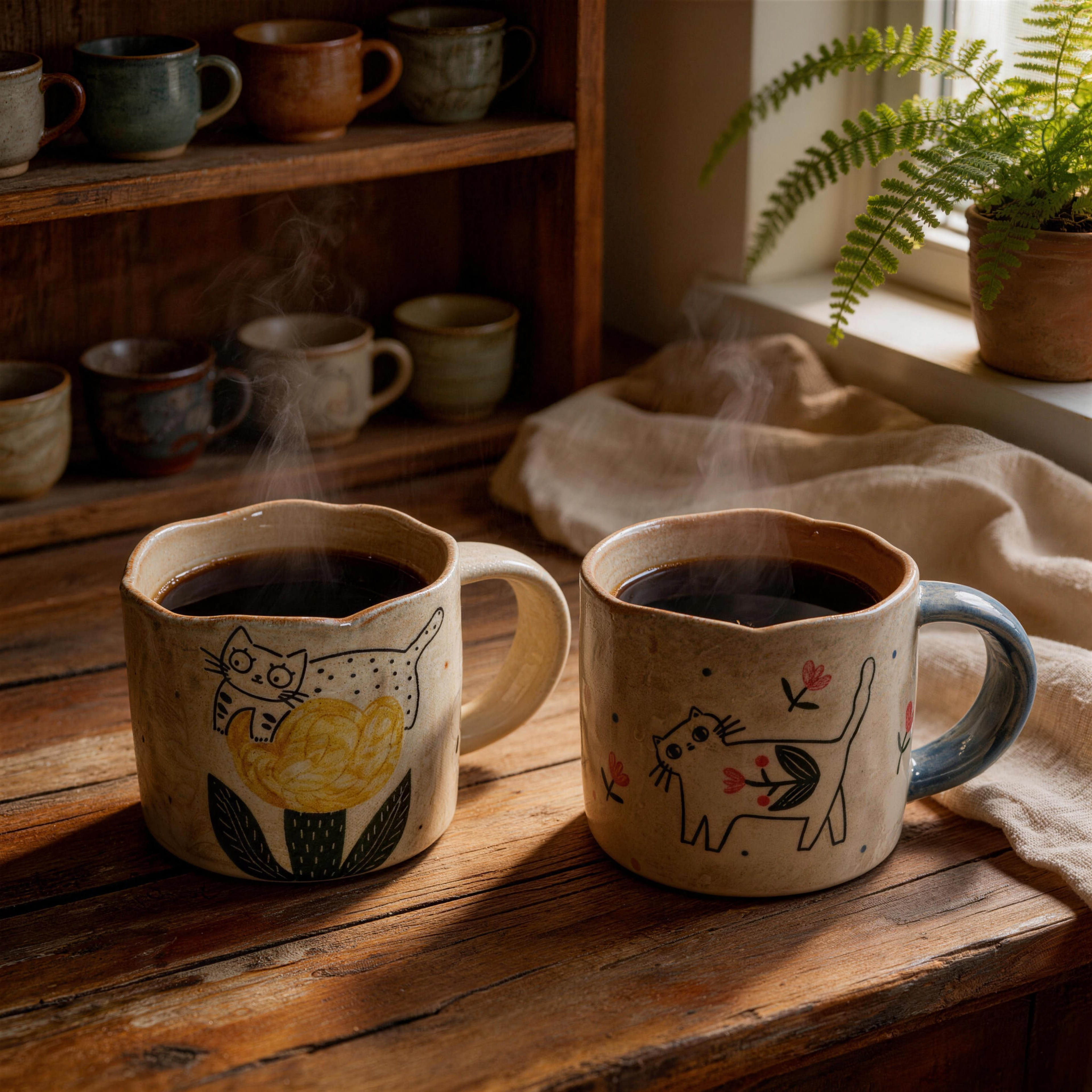 Lace-Edged Handmade Ceramic Coffee Mug 350ml