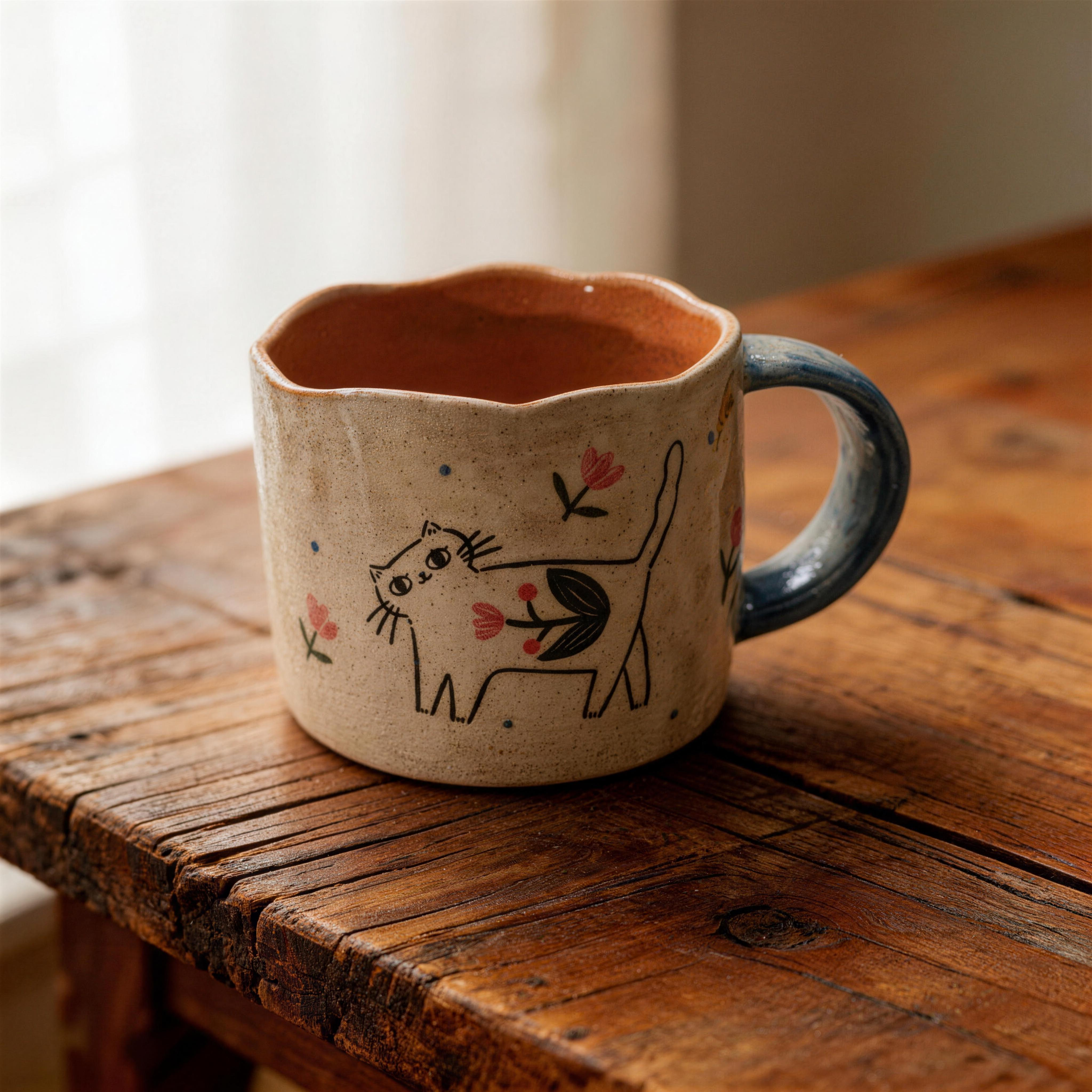 Lace-Edged Handmade Ceramic Coffee Mug 350ml