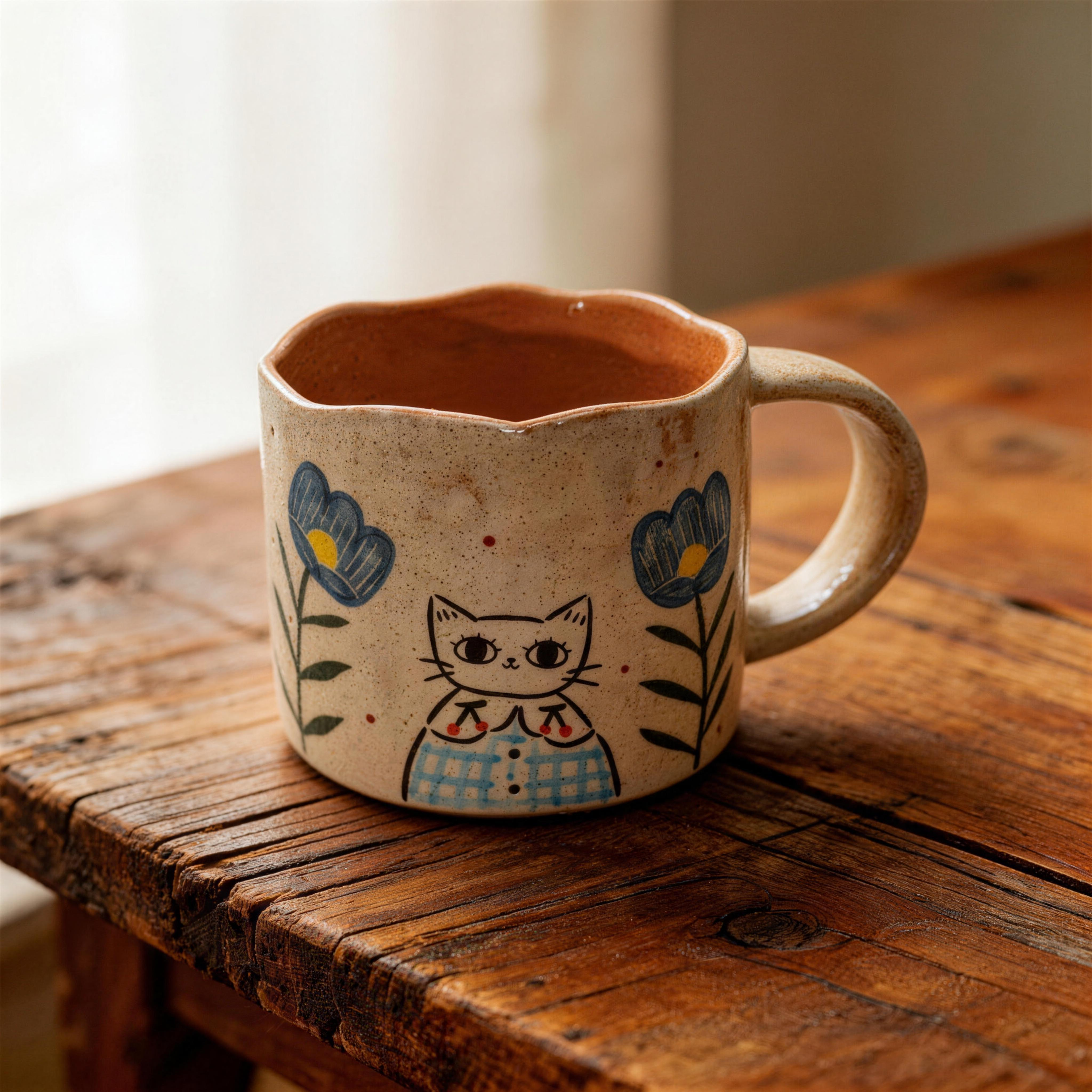 Lace-Edged Handmade Ceramic Coffee Mug 350ml