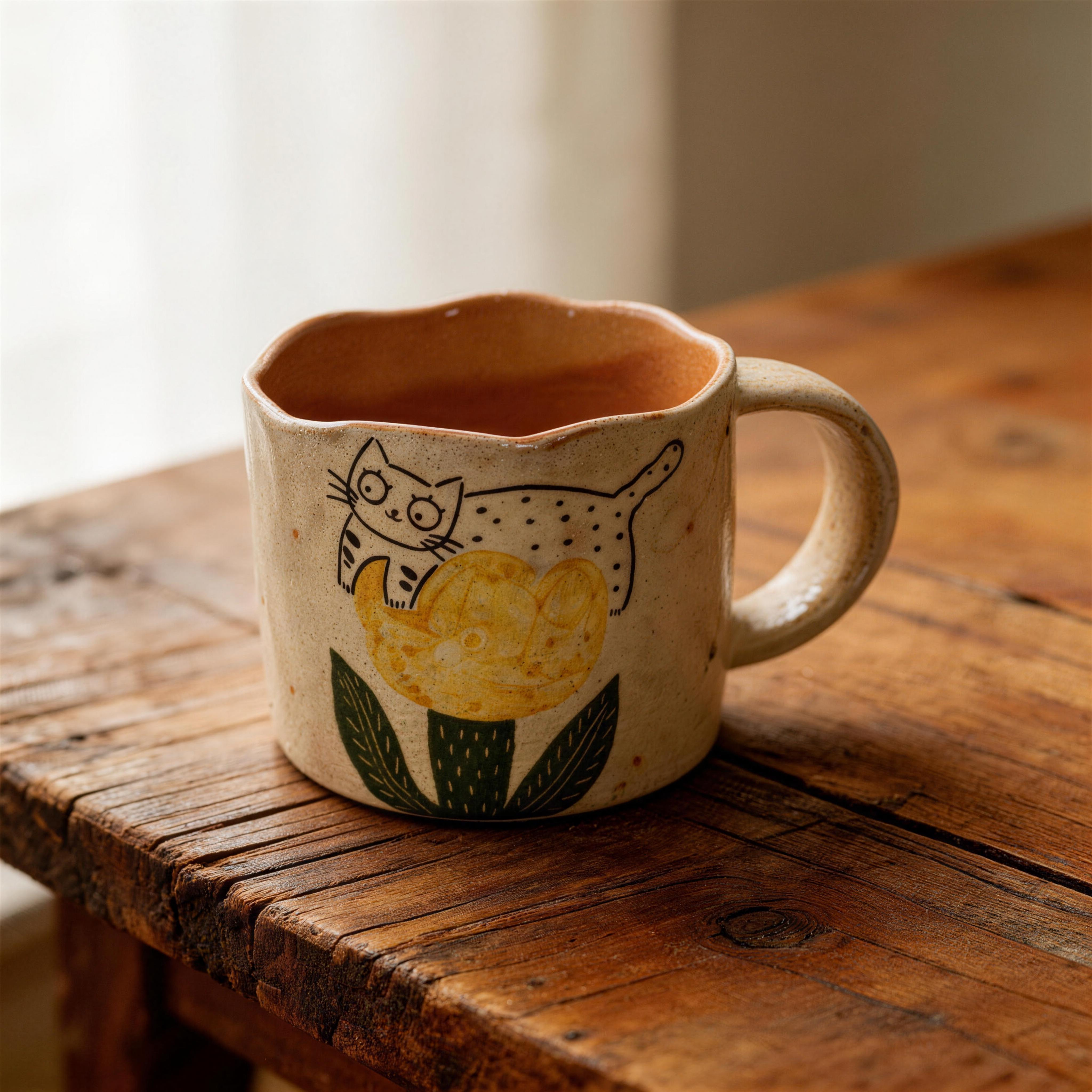 Lace-Edged Handmade Ceramic Coffee Mug 350ml